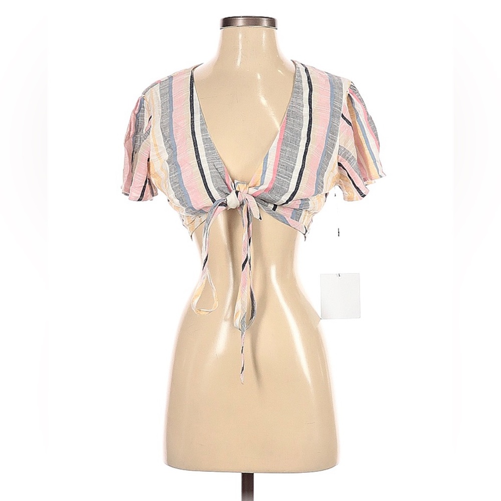 NWT Majorelle Colorful Striped Wrap Crop Top💗💛💙 - Picture 3 of 13
